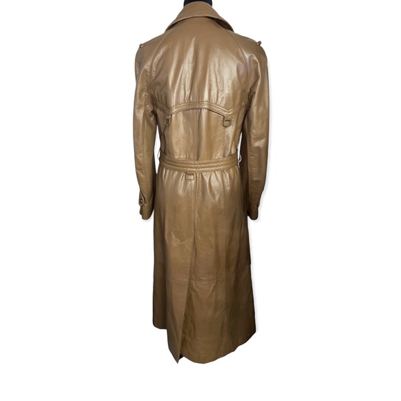 Vintage 70s Etienne Aigner Tan Belted Double Breasted Leather Trench Coat - Picture 8 of 16